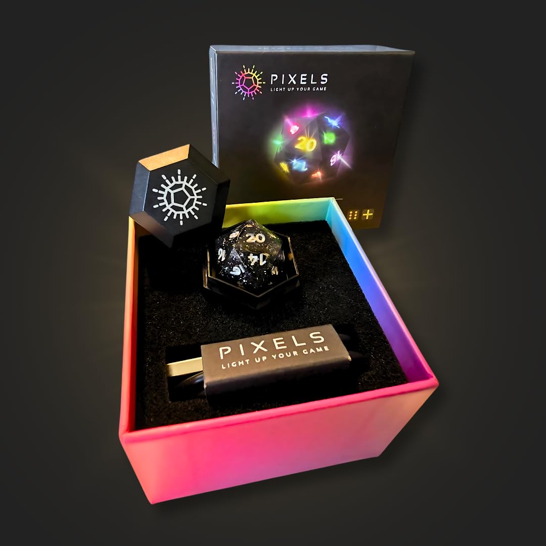 Pixels Electronic Dice D20 Midnight Galaxy – App-Controlled RGB Polyhedral Dice with Bluetooth & Wireless Charging