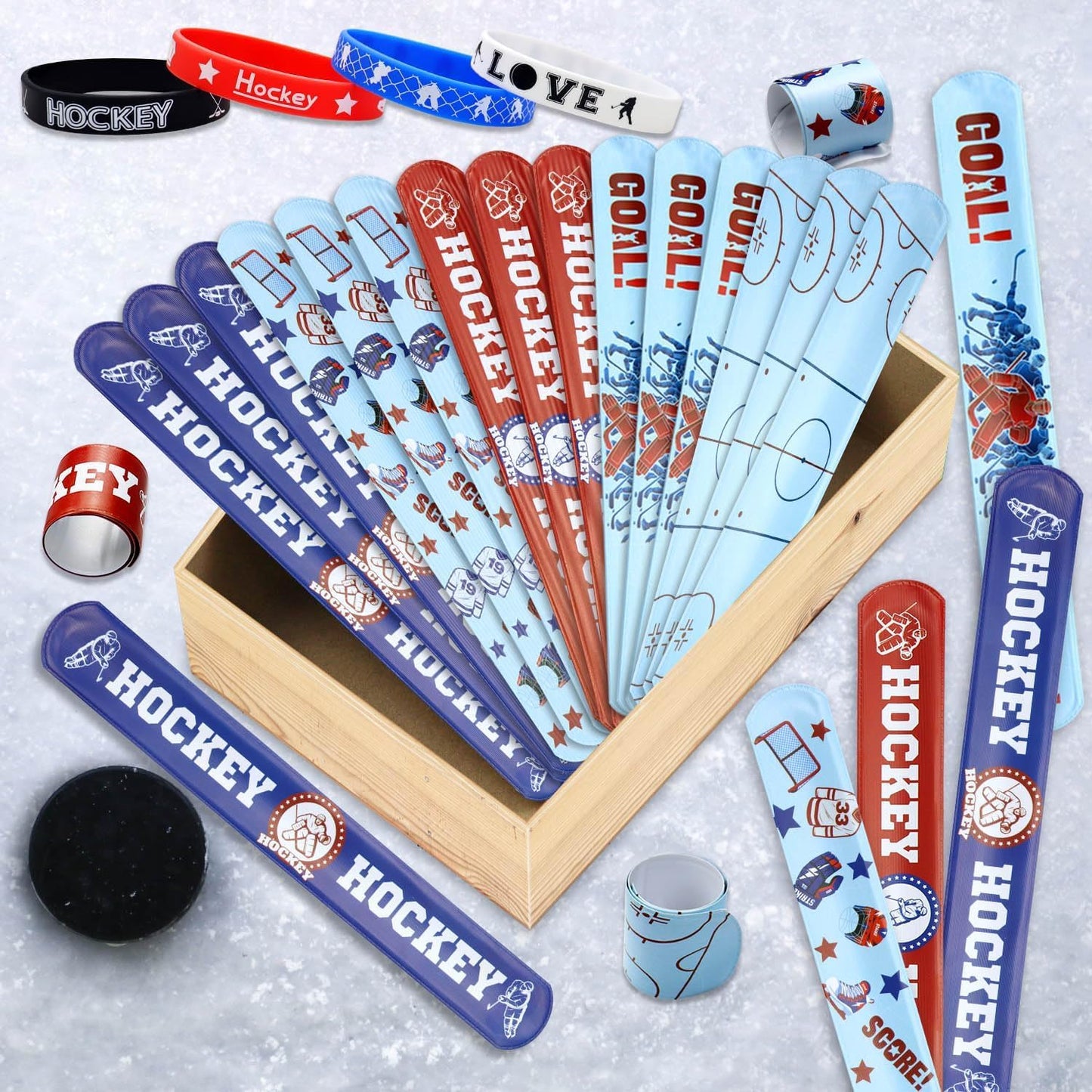 PIXHOTUL 40 Pieces Hockey Party Favors — Silicone Wristbands & Toy Bracelets for Game Day & Birthday Parties