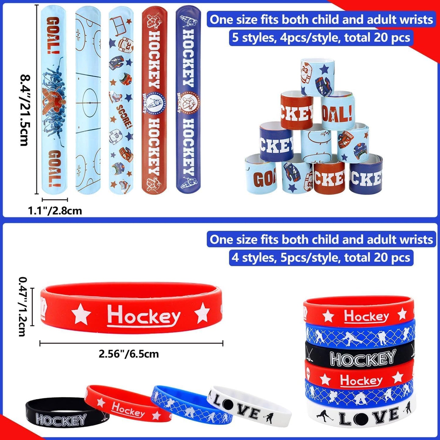 PIXHOTUL 40 Pieces Hockey Party Favors — Silicone Wristbands & Toy Bracelets for Game Day & Birthday Parties