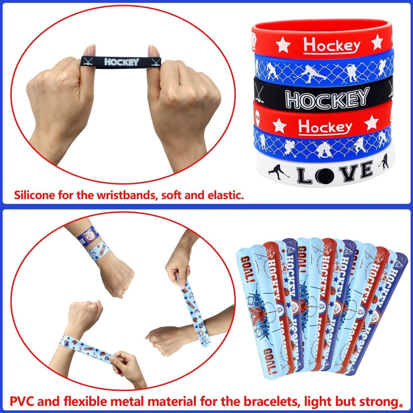 PIXHOTUL 40 Pieces Hockey Party Favors — Silicone Wristbands & Toy Bracelets for Game Day & Birthday Parties