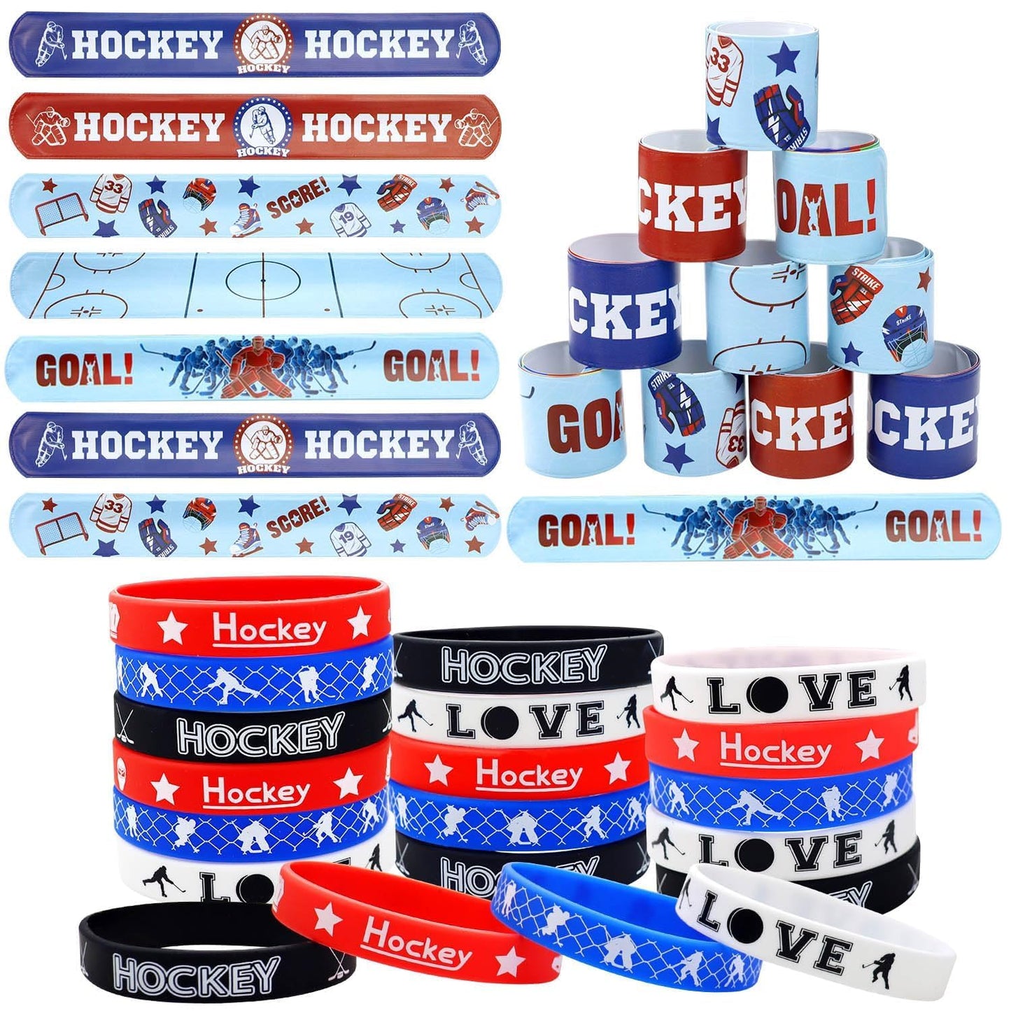 PIXHOTUL 40 Pieces Hockey Party Favors — Silicone Wristbands & Toy Bracelets for Game Day & Birthday Parties