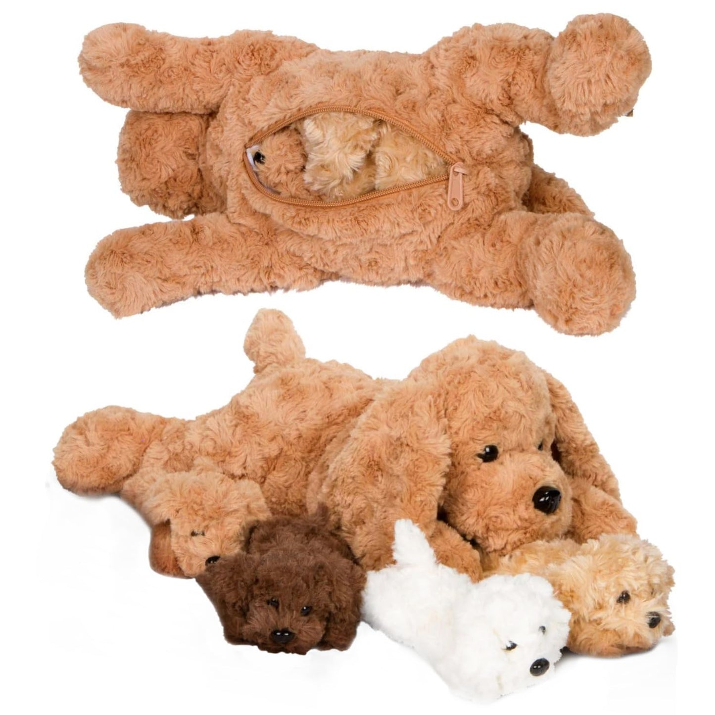 PixieCrush Adopt Me Dog Plush Set: Mommy Labradoodle with 4 Hidden Puppies
