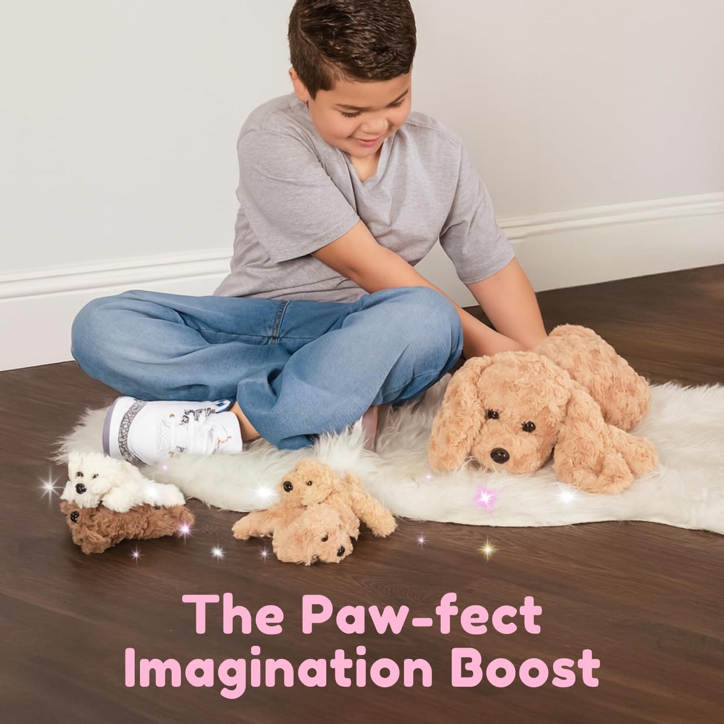 PixieCrush Adopt Me Dog Plush Set: Mommy Labradoodle with 4 Hidden Puppies