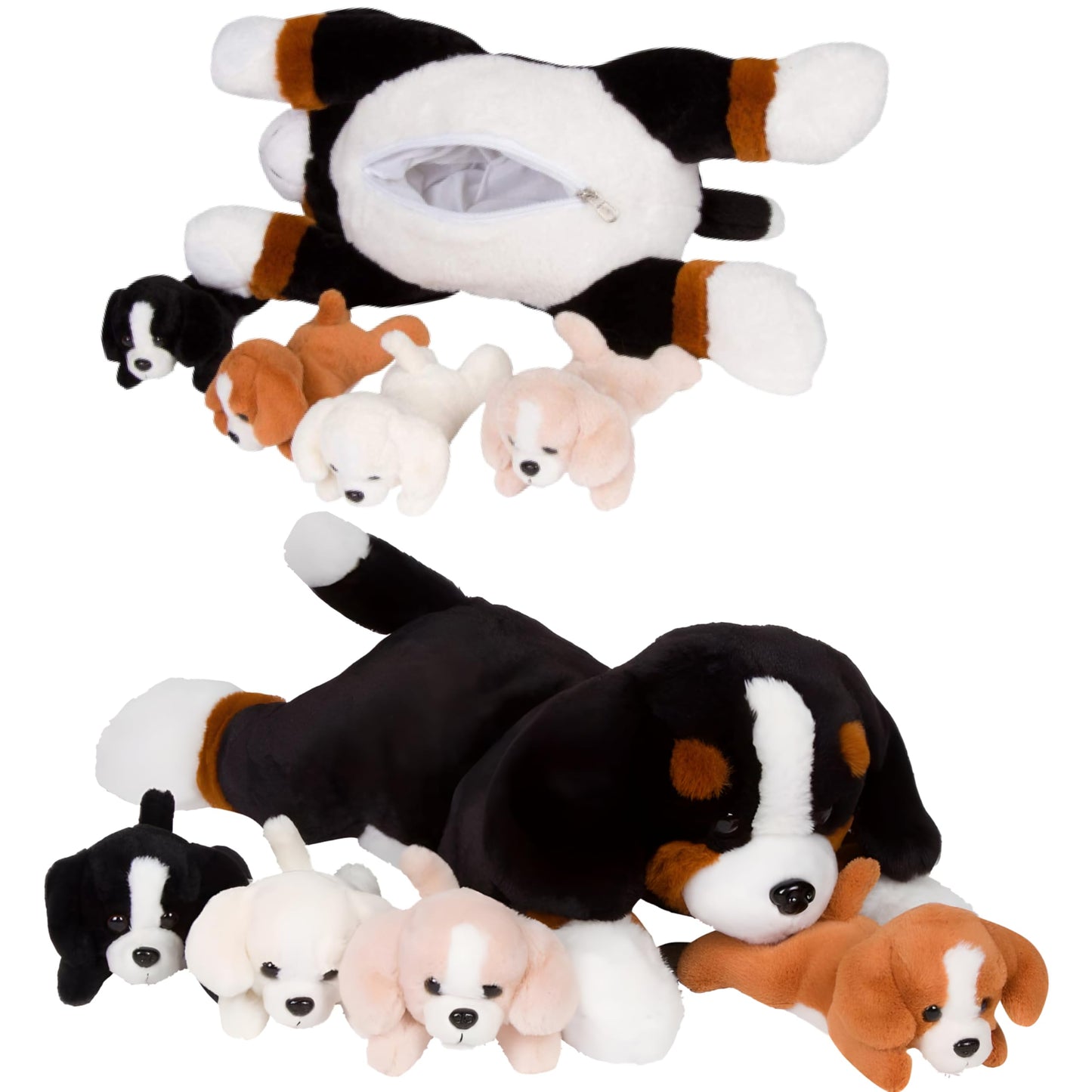 PixieCrush Bernese Mommy Dog Plush — 4 Puppies Inside | Huggable Toy for Kids 3+