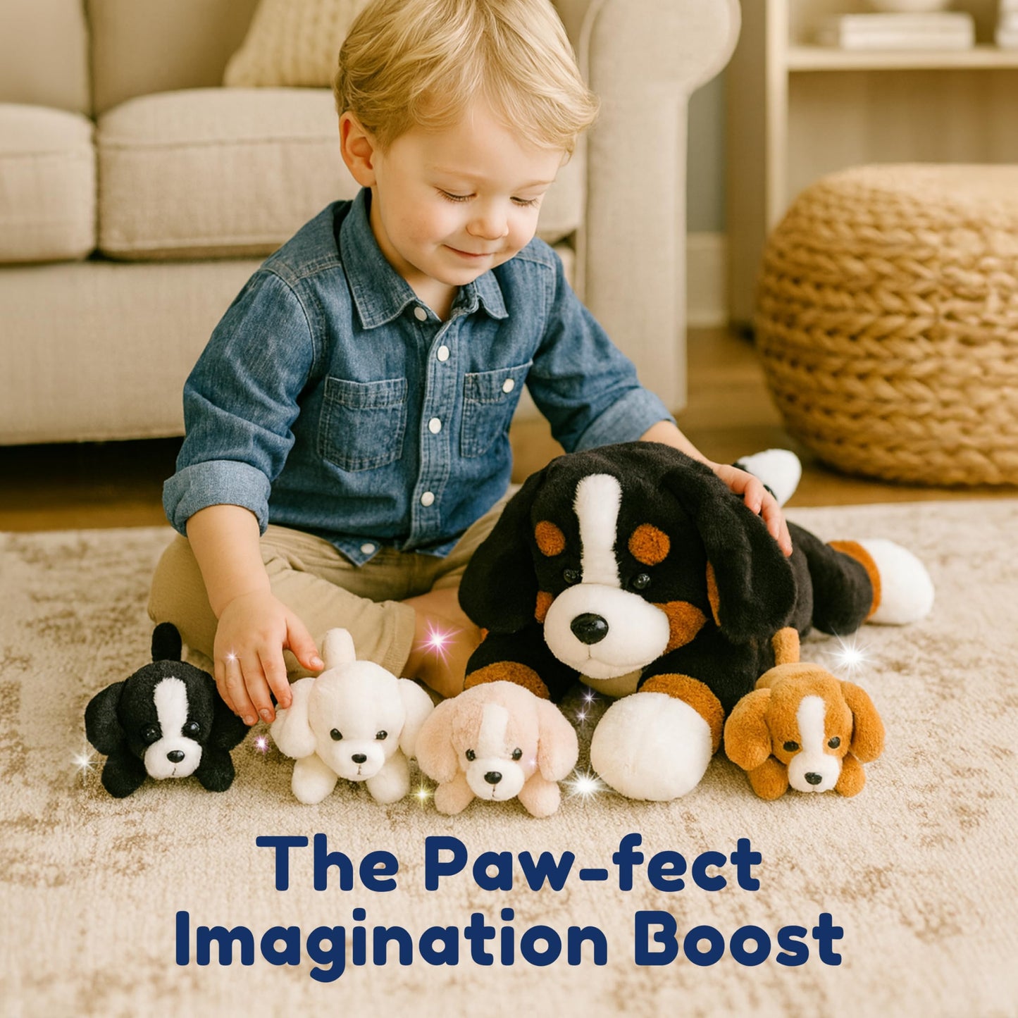 PixieCrush Bernese Mommy Dog Plush — 4 Puppies Inside | Huggable Toy for Kids 3+