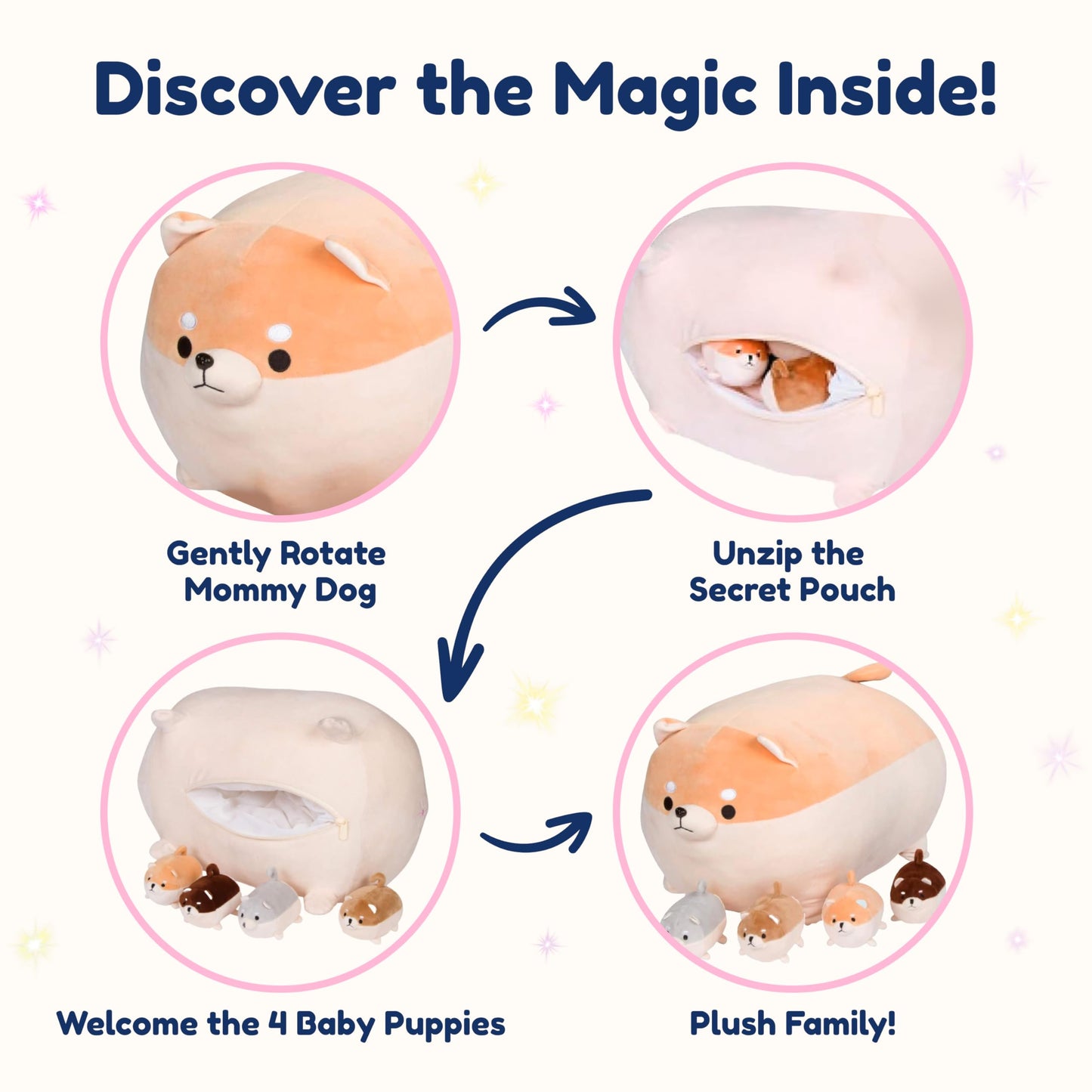 PixieCrush Shiba Inu Mommy with Puppies Plush Toy Set for Girls 3–8