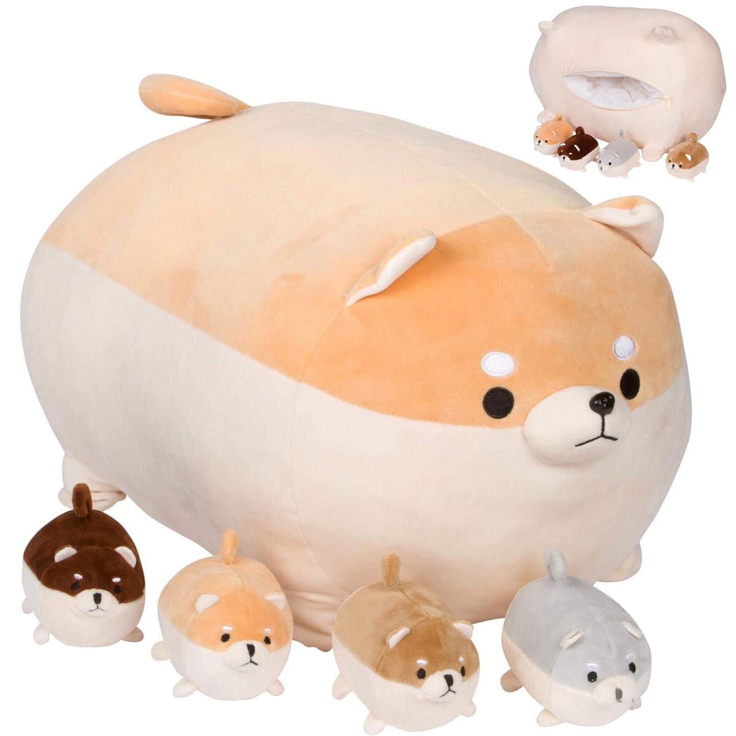PixieCrush Shiba Inu Mommy with Puppies Plush Toy Set for Girls 3–8