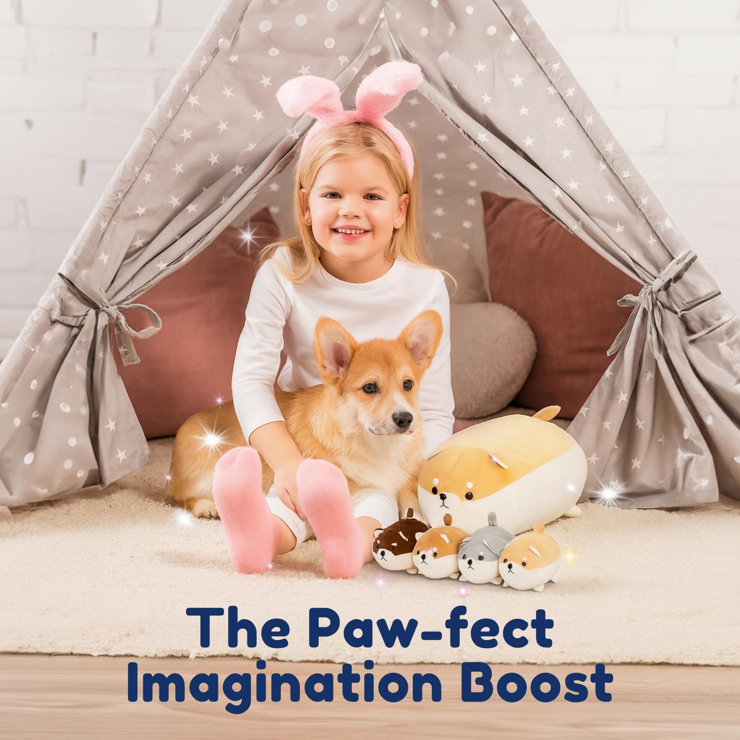 PixieCrush Shiba Inu Mommy with Puppies Plush Toy Set for Girls 3–8
