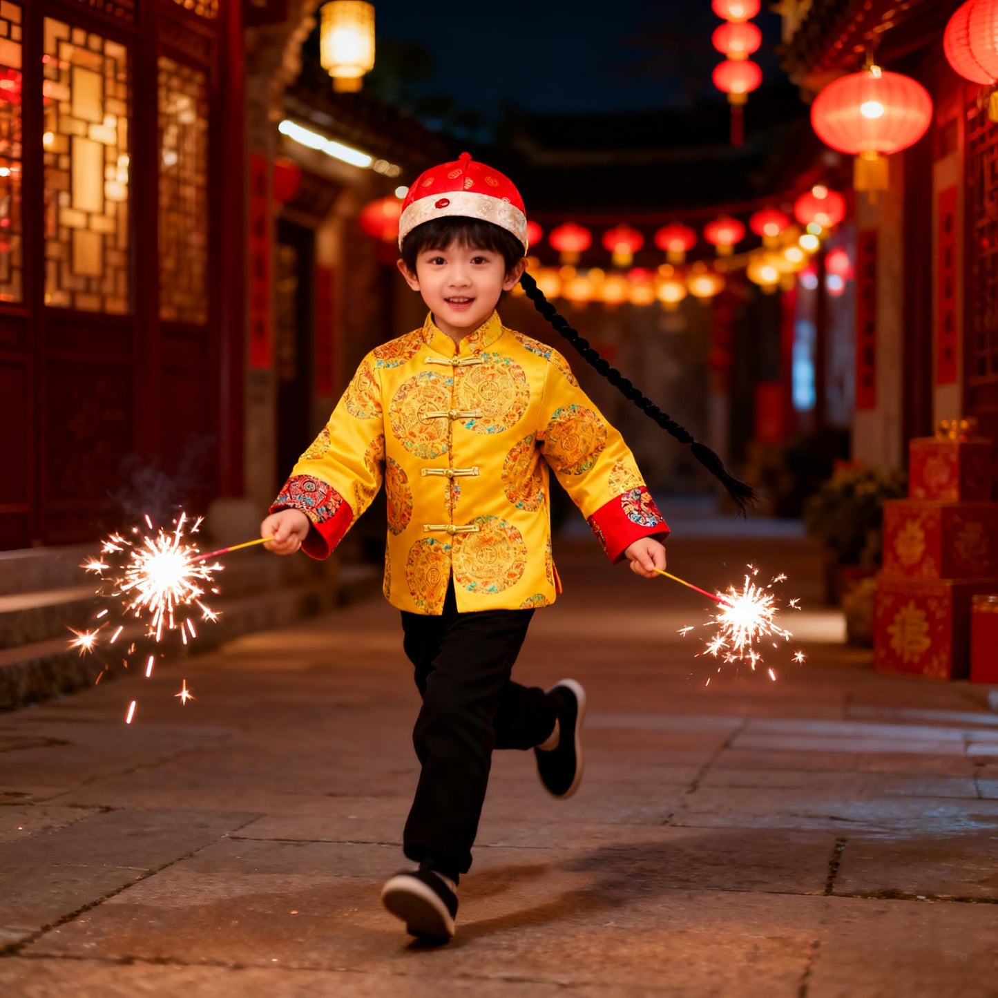 Pixienest Dragon Tang Suit for Boys with Hat | Lunar New Year Kids Costume 4-12