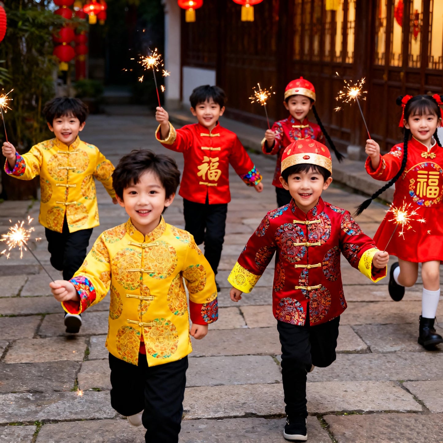 Pixienest Dragon Tang Suit for Boys with Hat | Lunar New Year Kids Costume 4-12