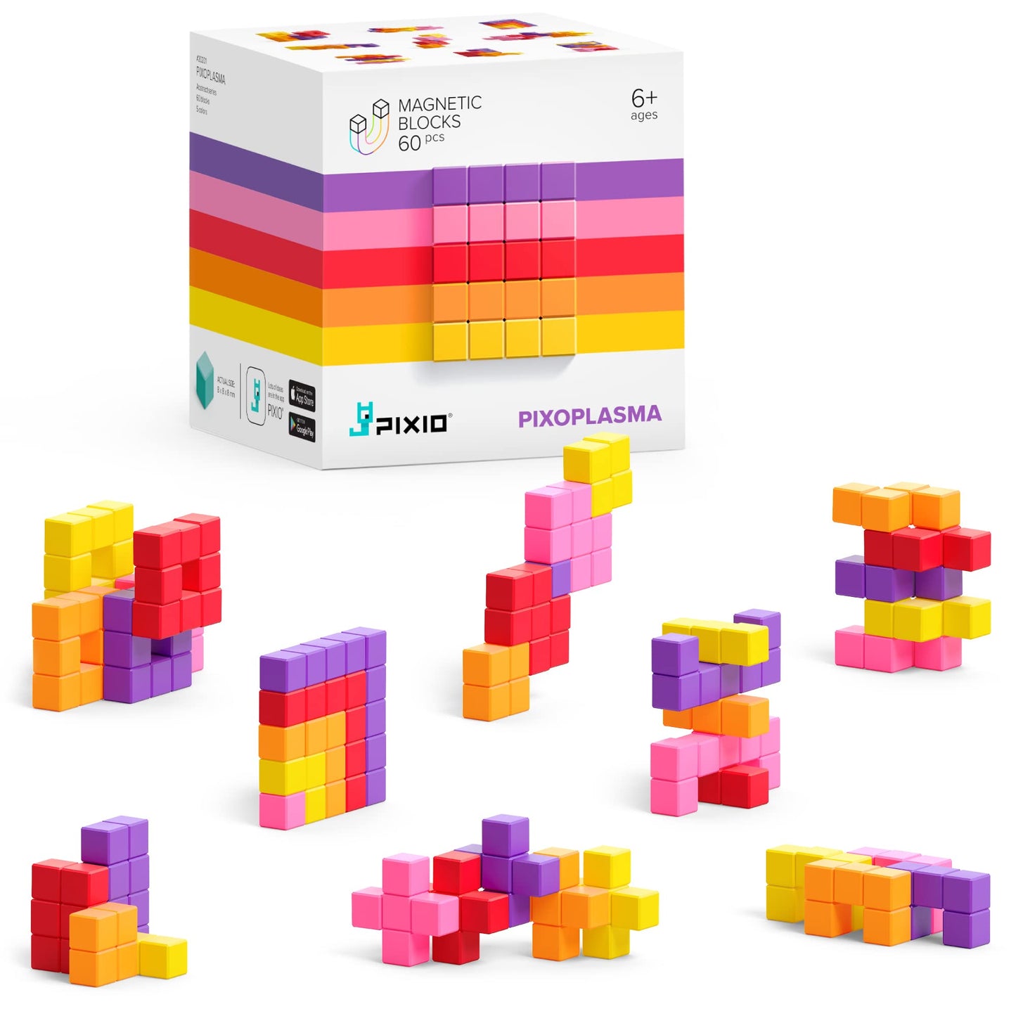 PIXIO Mini Magnetic Blocks – Pixel Art Style (60 pcs) with Free App | Open-Ended Creative Toy for Ages 6+