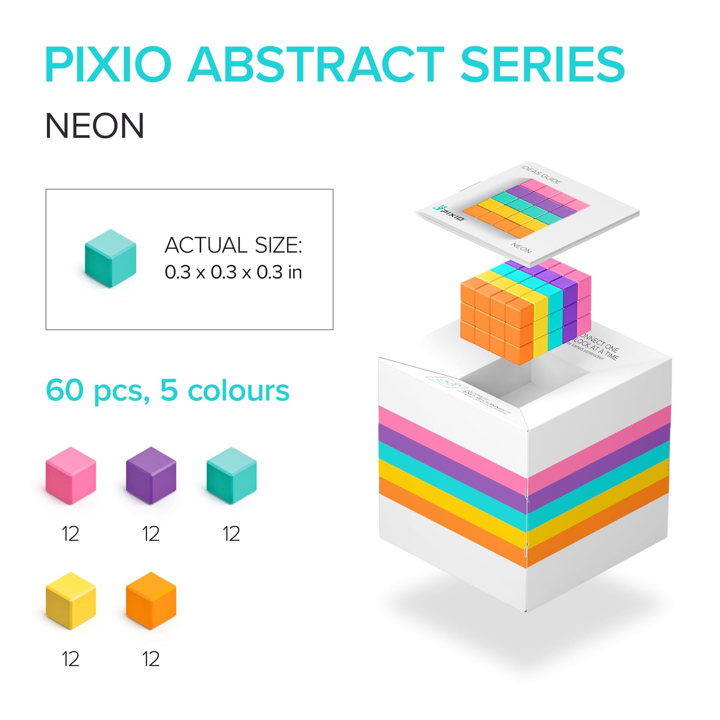 PIXIO Neon Magnetic Blocks — Pixel Art Toy, 60pc Set with Free App | Ages 6+