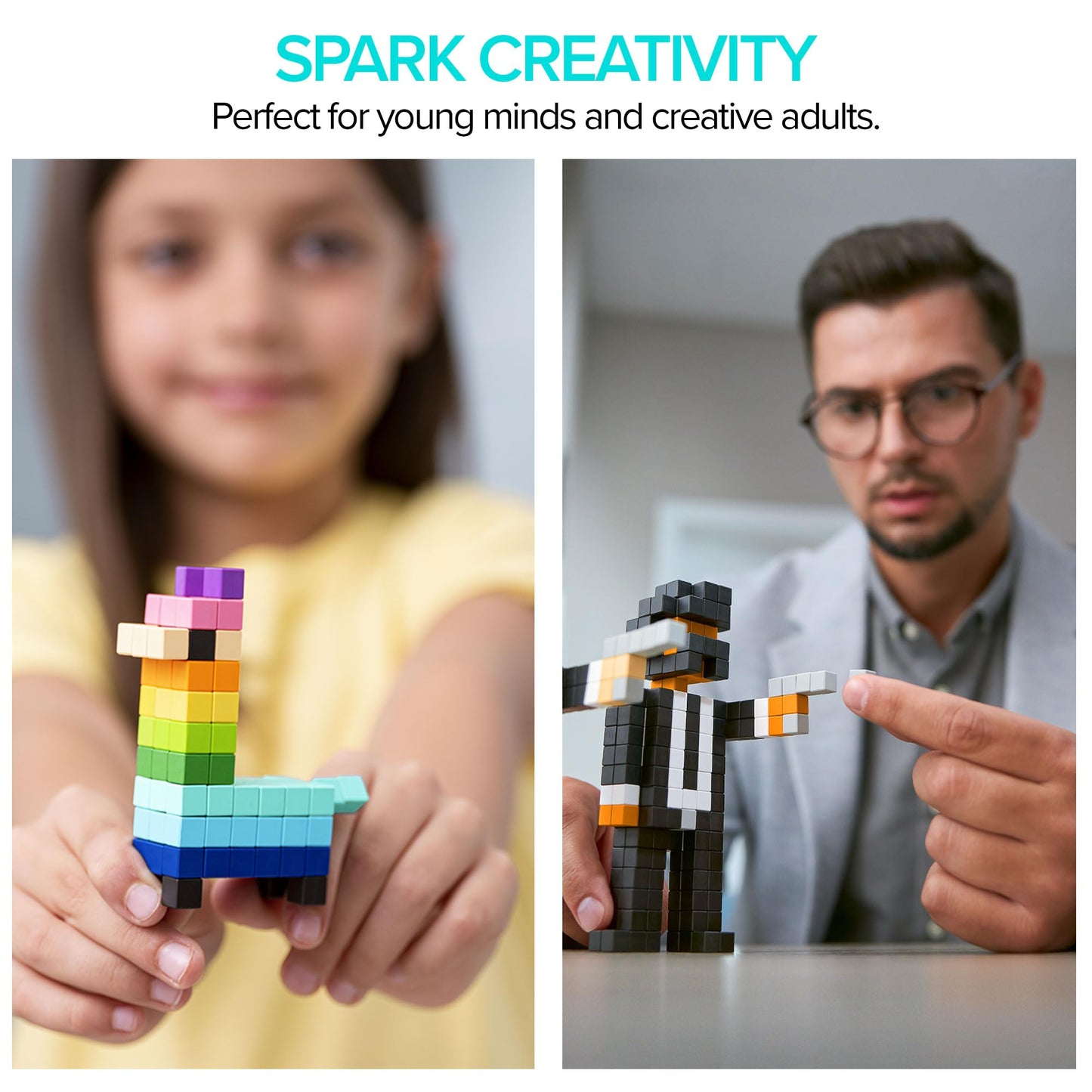 PIXIO Neon Magnetic Blocks — Pixel Art Toy, 60pc Set with Free App | Ages 6+