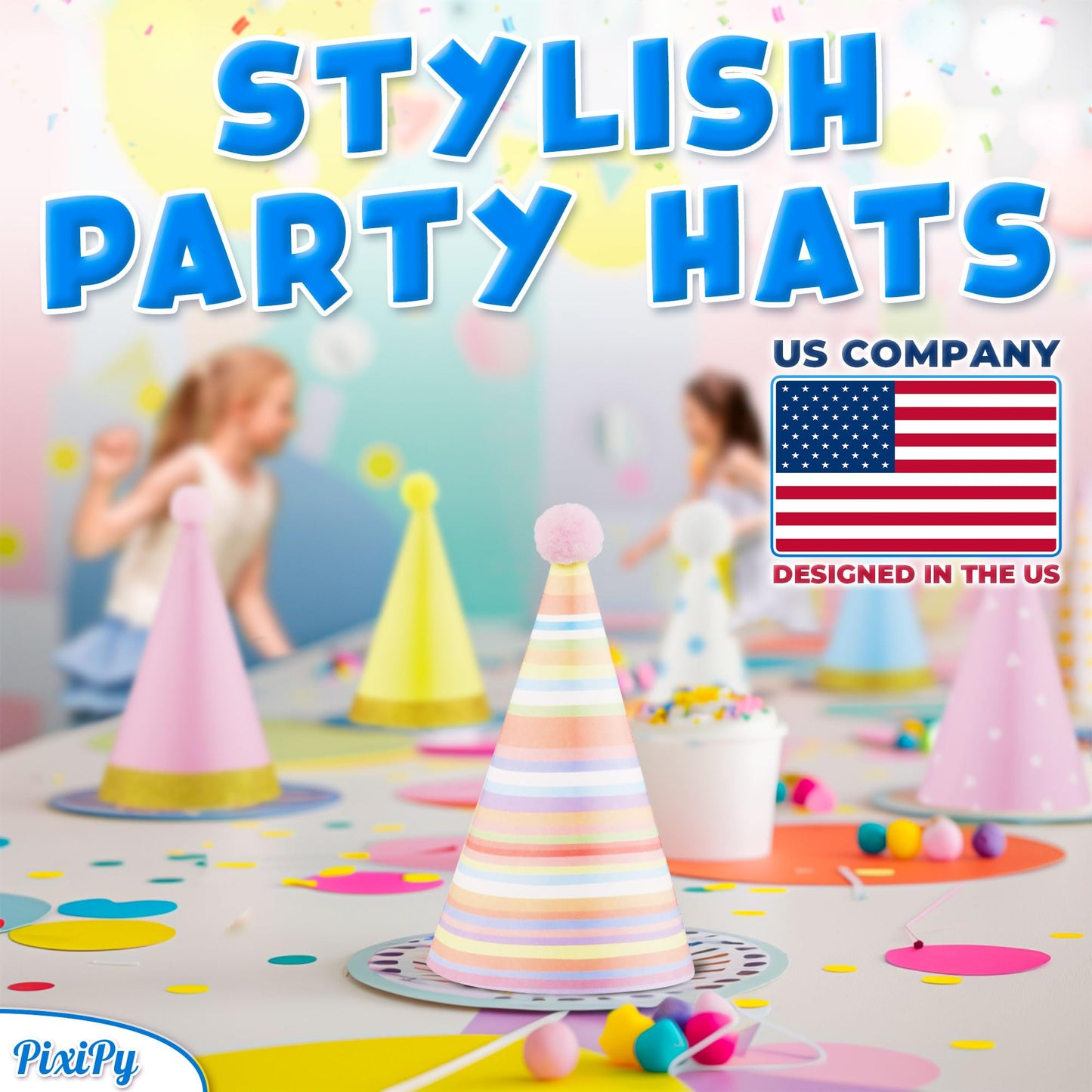 PixiPy Birthday Party Hats – 10 Colorful Cone-Shaped Celebration Headwear for Memorable Parties