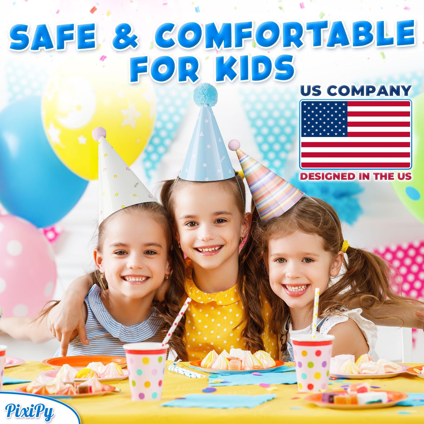 PixiPy Birthday Party Hats – 10 Colorful Cone-Shaped Celebration Headwear for Memorable Parties