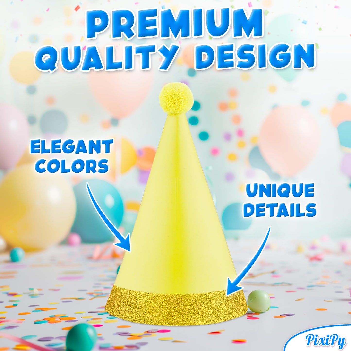 PixiPy Birthday Party Hats – 10 Colorful Cone-Shaped Celebration Headwear for Memorable Parties