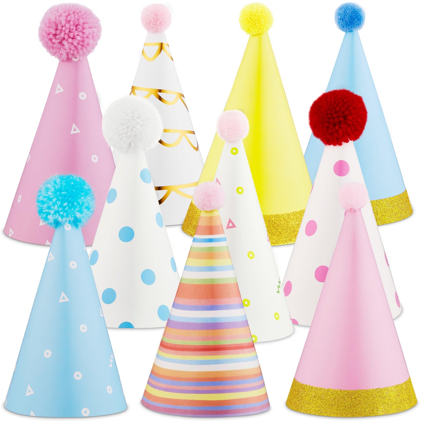 PixiPy Birthday Party Hats – 10 Colorful Cone-Shaped Celebration Headwear for Memorable Parties