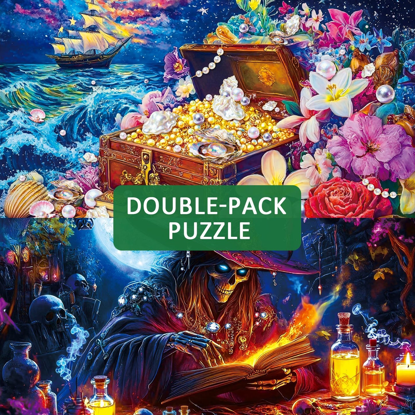 Pixlora 1000-Piece Puzzle Set (2-Pack) — Treasures & Dark Forest + Magical Dreamy Series