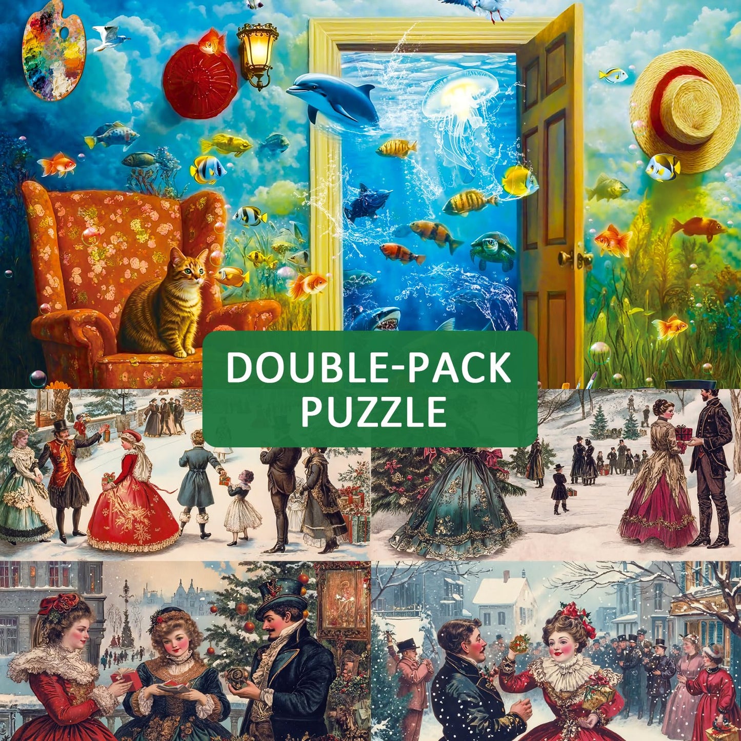 Pixlora 1000-Piece Puzzles 2-Pack | Unique Shaped Pieces | Cat, Fish & Remembrance Theme | Gift for Adults