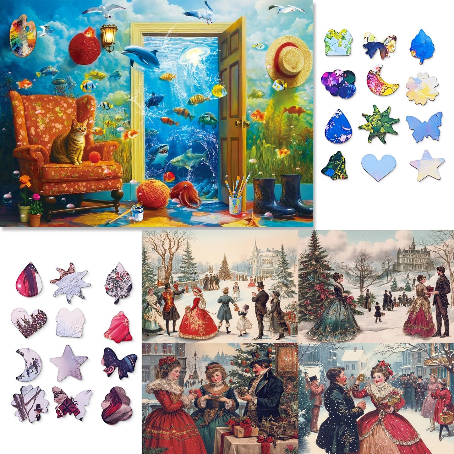 Pixlora 1000-Piece Puzzles 2-Pack | Unique Shaped Pieces | Cat, Fish & Remembrance Theme | Gift for Adults