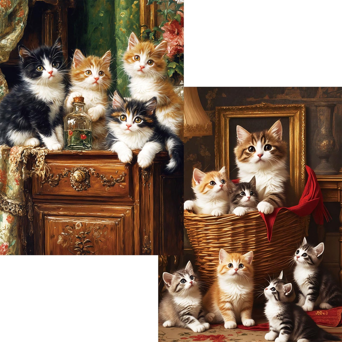 Pixlora Cozy Cat Party Jigsaw Puzzles 1000 Pieces - 2-Pack: Kitten Cuddle Chaos & Sunbeam Siesta
