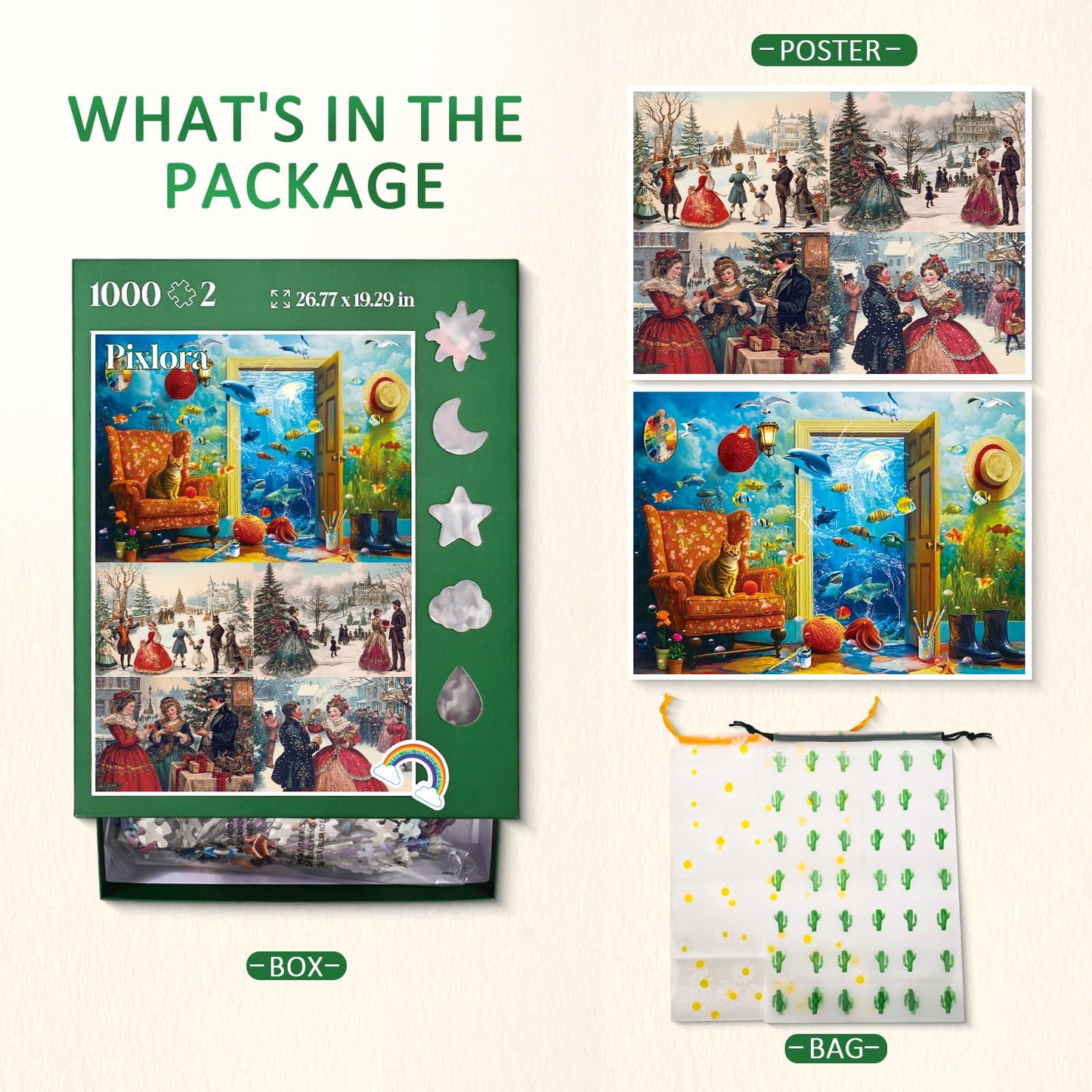 Pixlora 1000-Piece Puzzles 2-Pack | Unique Shaped Pieces | Cat, Fish & Remembrance Theme | Gift for Adults