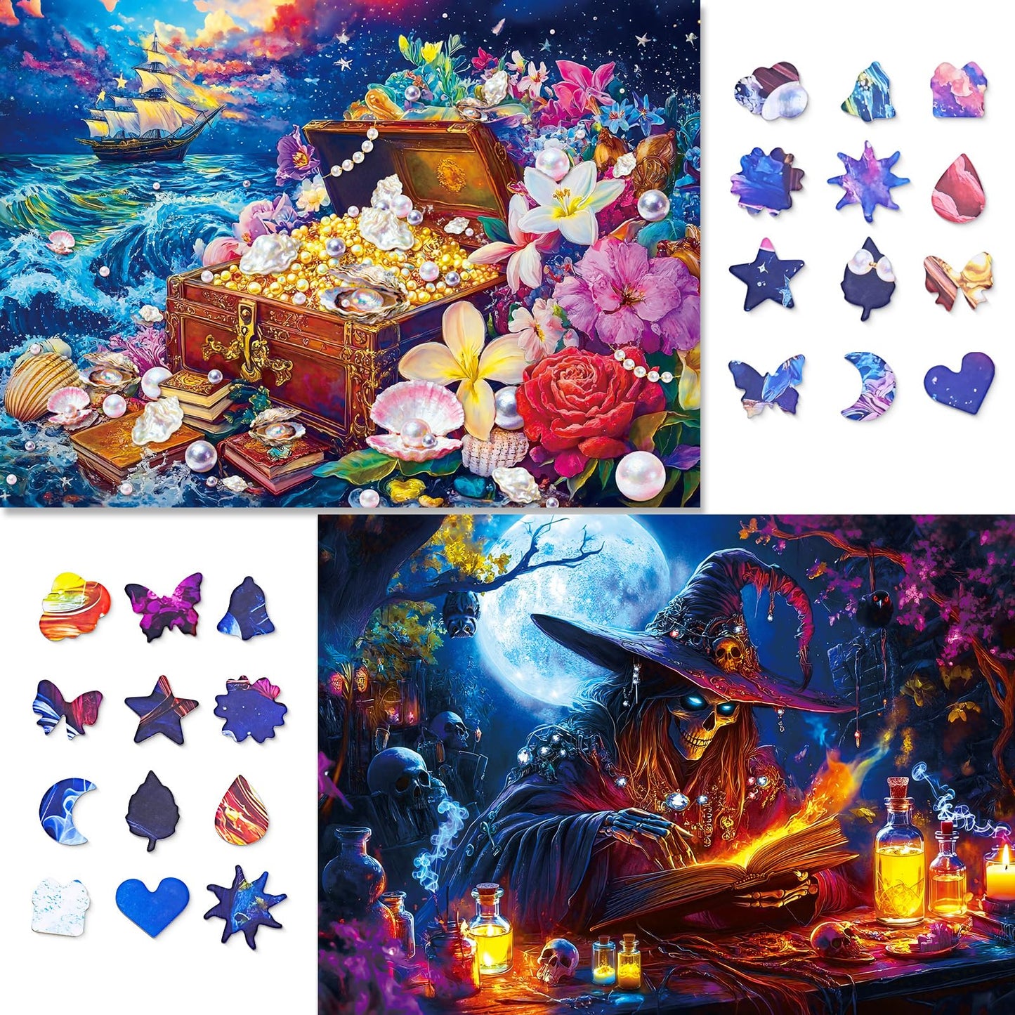 Pixlora 1000-Piece Puzzle Set (2-Pack) — Treasures & Dark Forest + Magical Dreamy Series