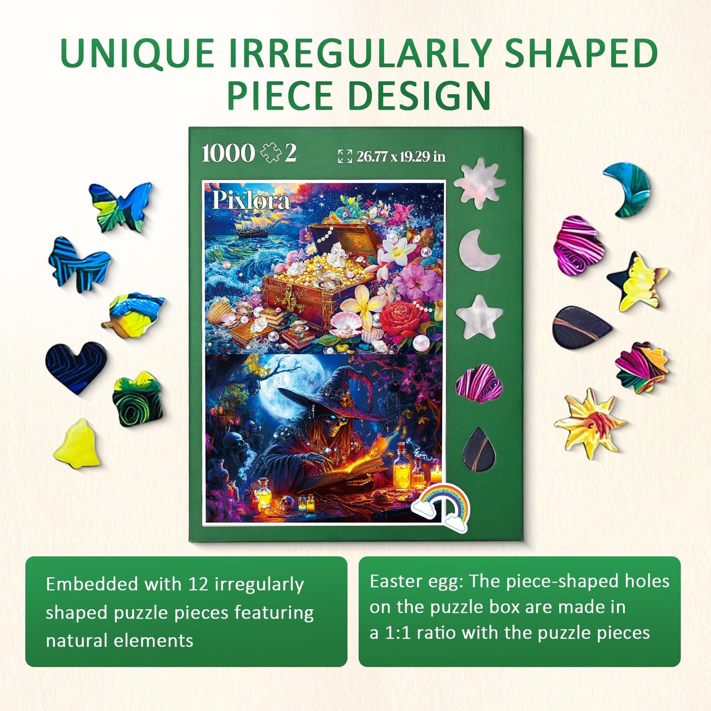 Pixlora 1000-Piece Puzzle Set (2-Pack) — Treasures & Dark Forest + Magical Dreamy Series