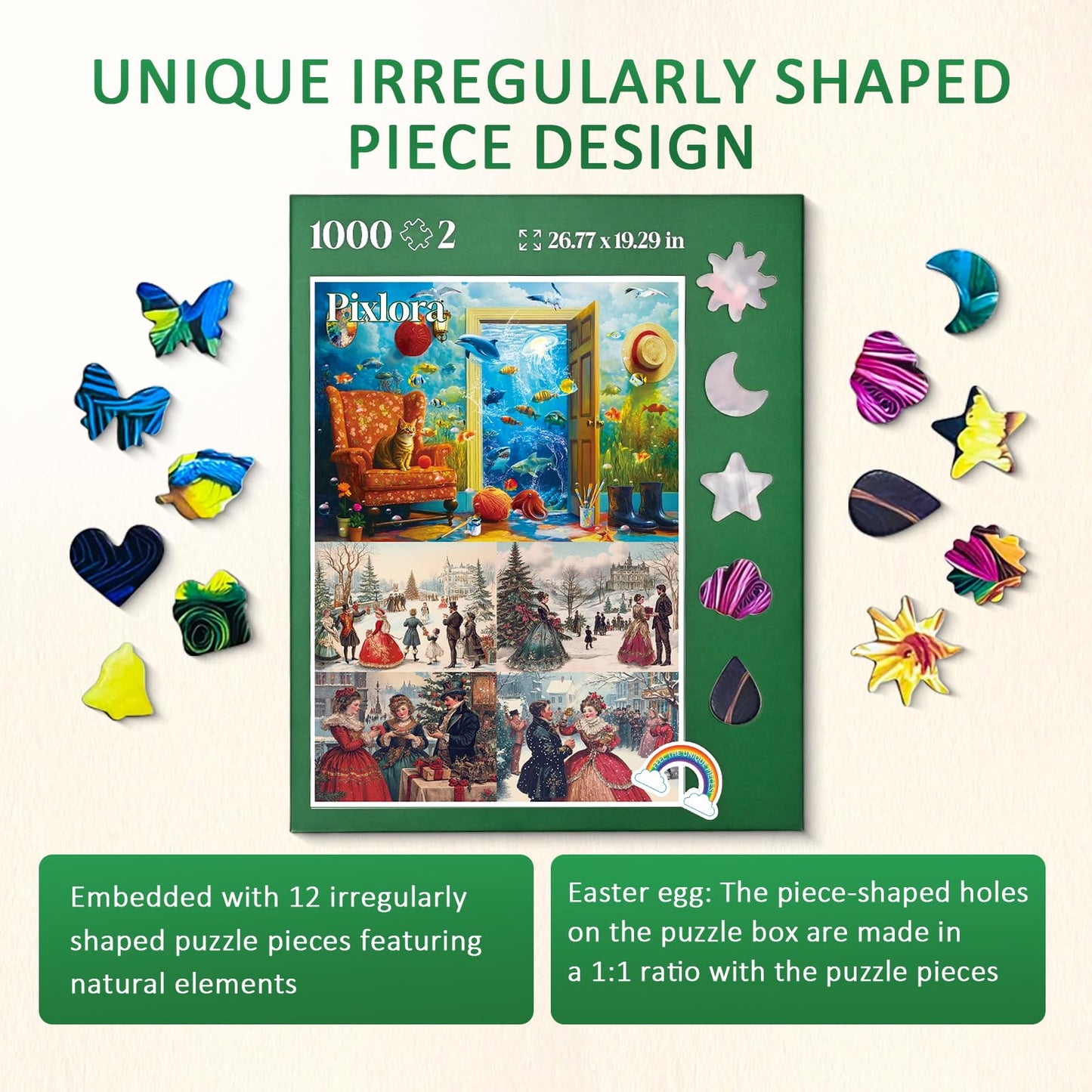 Pixlora 1000-Piece Puzzles 2-Pack | Unique Shaped Pieces | Cat, Fish & Remembrance Theme | Gift for Adults