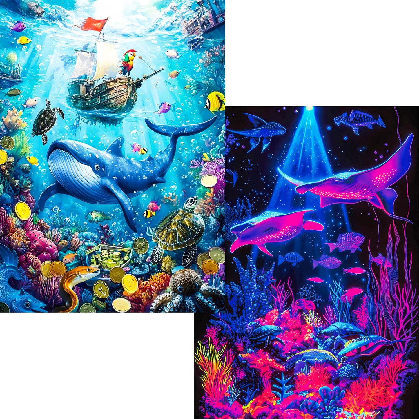 Pixlora Jigsaw Puzzles 1000 Pieces – 2-Pack Ocean Animal & Whale Puzzle Set | Marine Life Art Gift for Adults