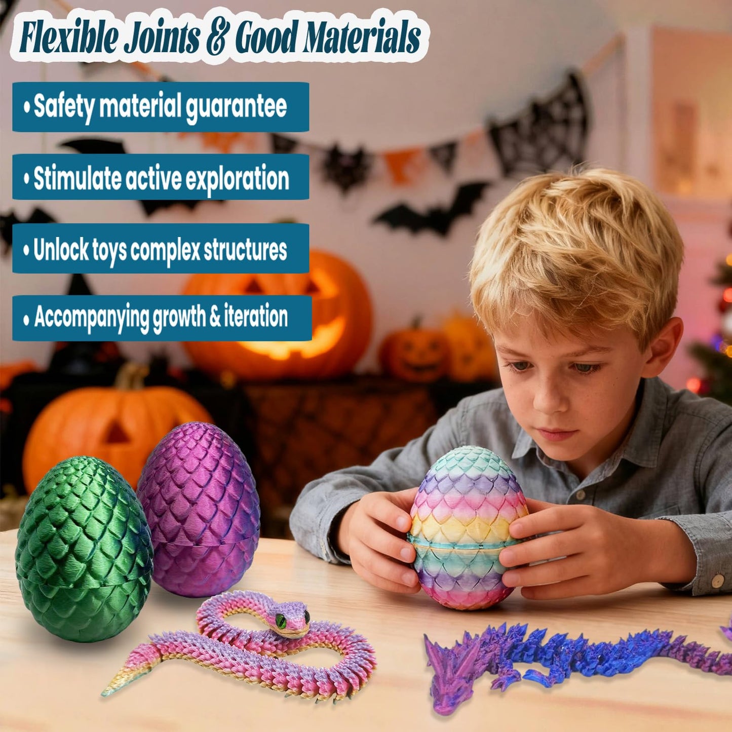 Pixnest 3D Printed Dragons & Dragon Egg Set – 11.8-inch Articulated Crystals (3-Pack)