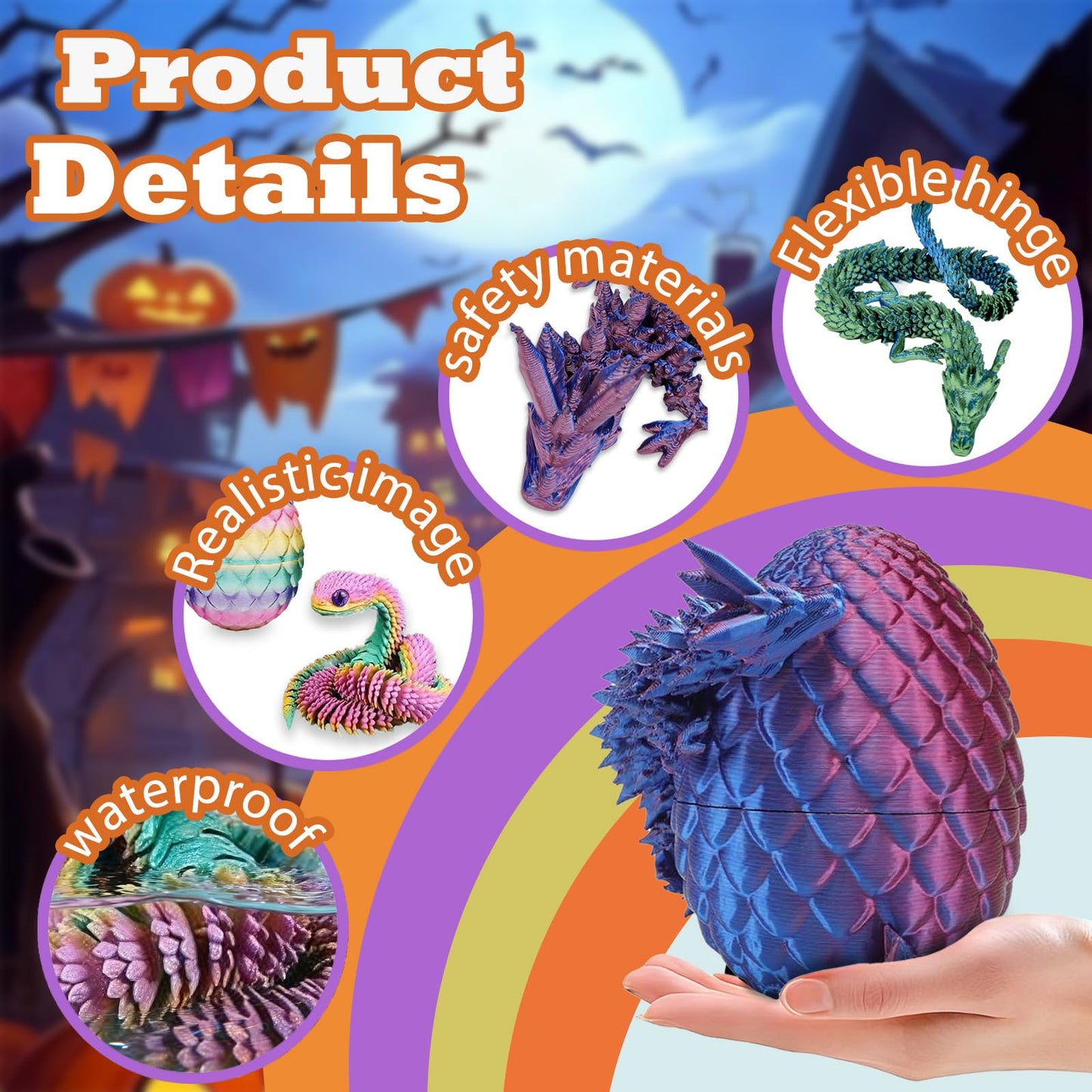 Pixnest 3D Printed Dragons & Dragon Egg Set – 11.8-inch Articulated Crystals (3-Pack)
