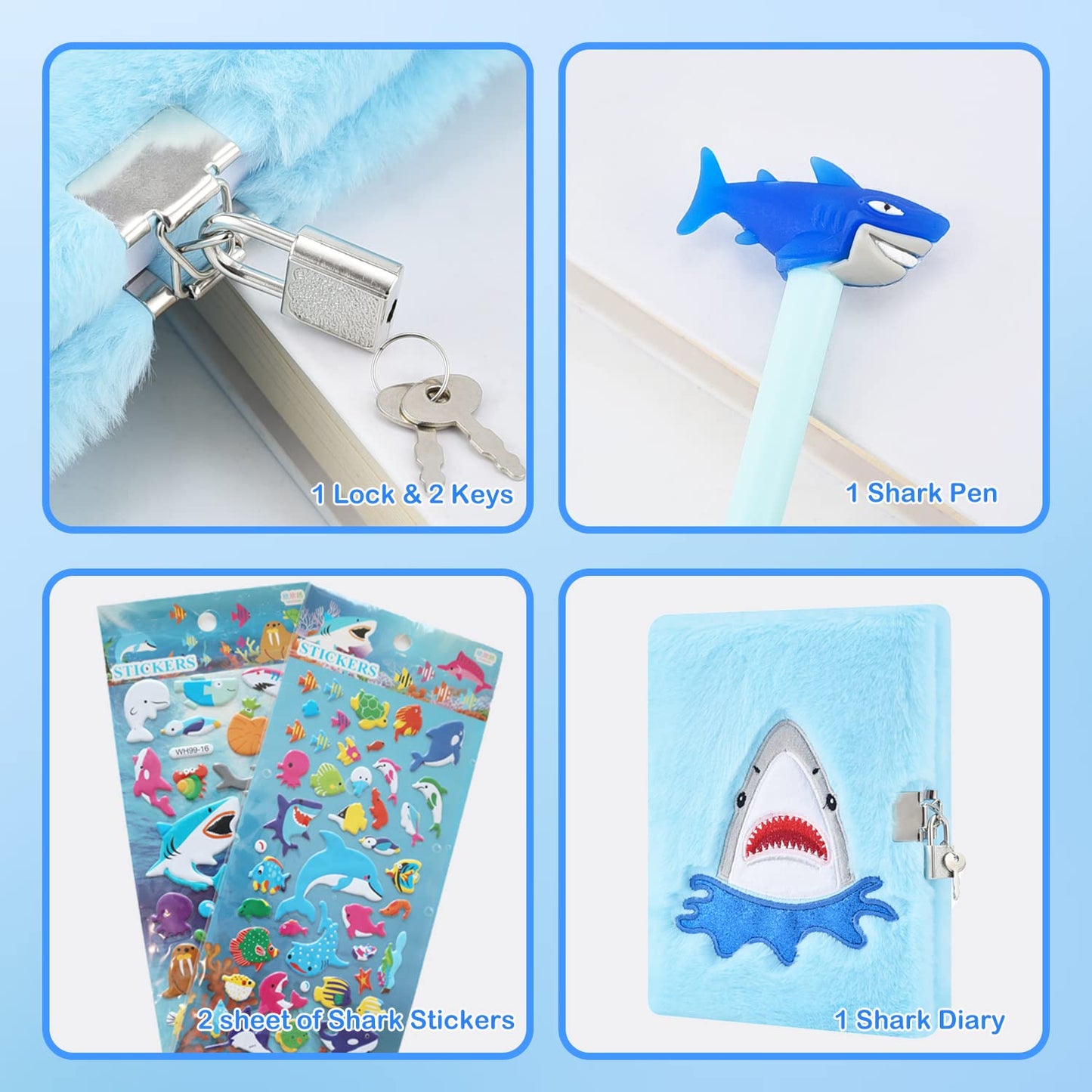 PJDRLLC Shark Diary for Boys with Lock & Keys – Travel Journal for Ages 6-10