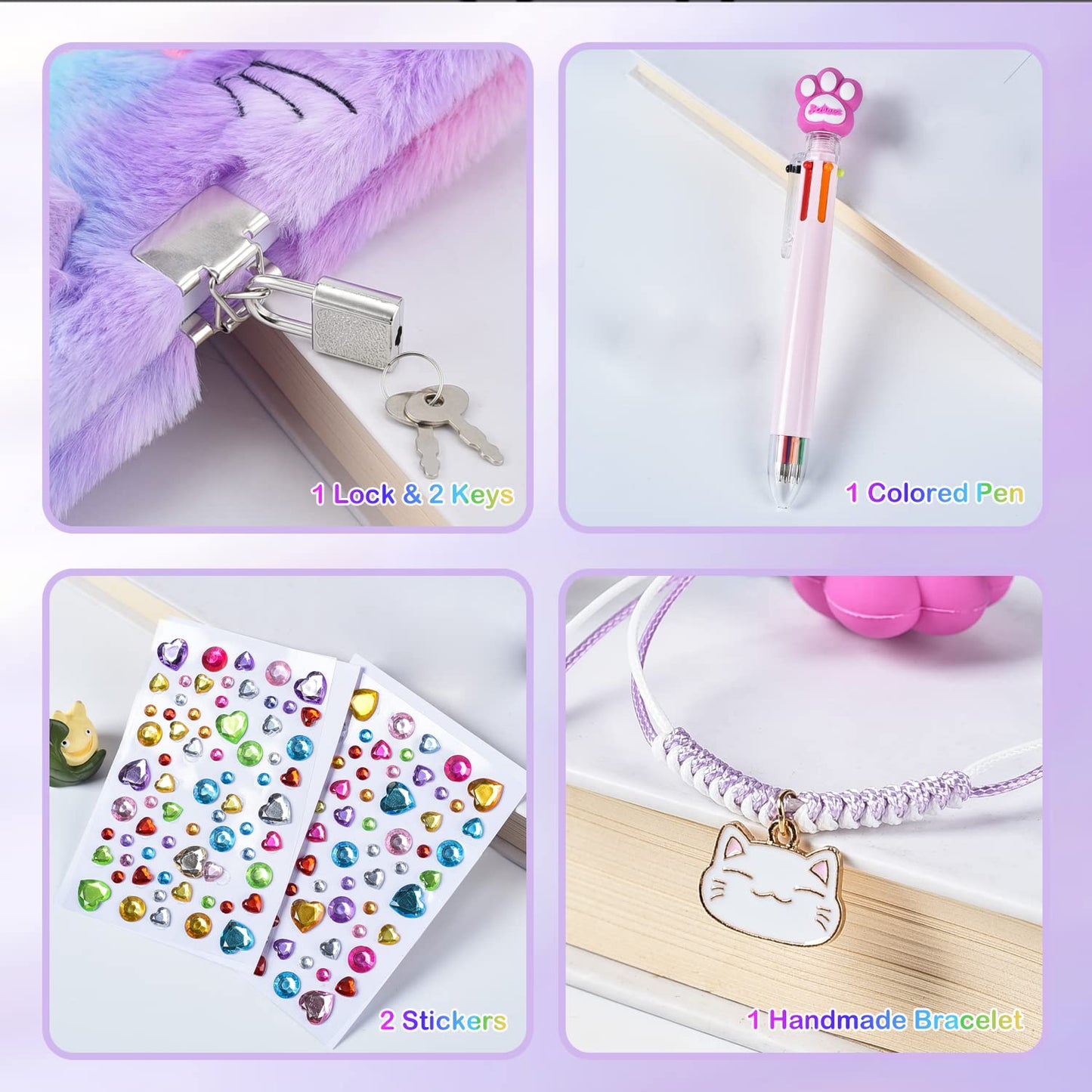 PJDRLLC Cat Diary with Lock – Gift Journal for Girls 6–8, Includes Coin Purse, Multicolored Pen & Stickers