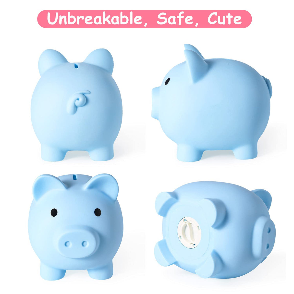 PJDRLLC Large Piggy Bank – Unbreakable Blue Money Bank for Kids