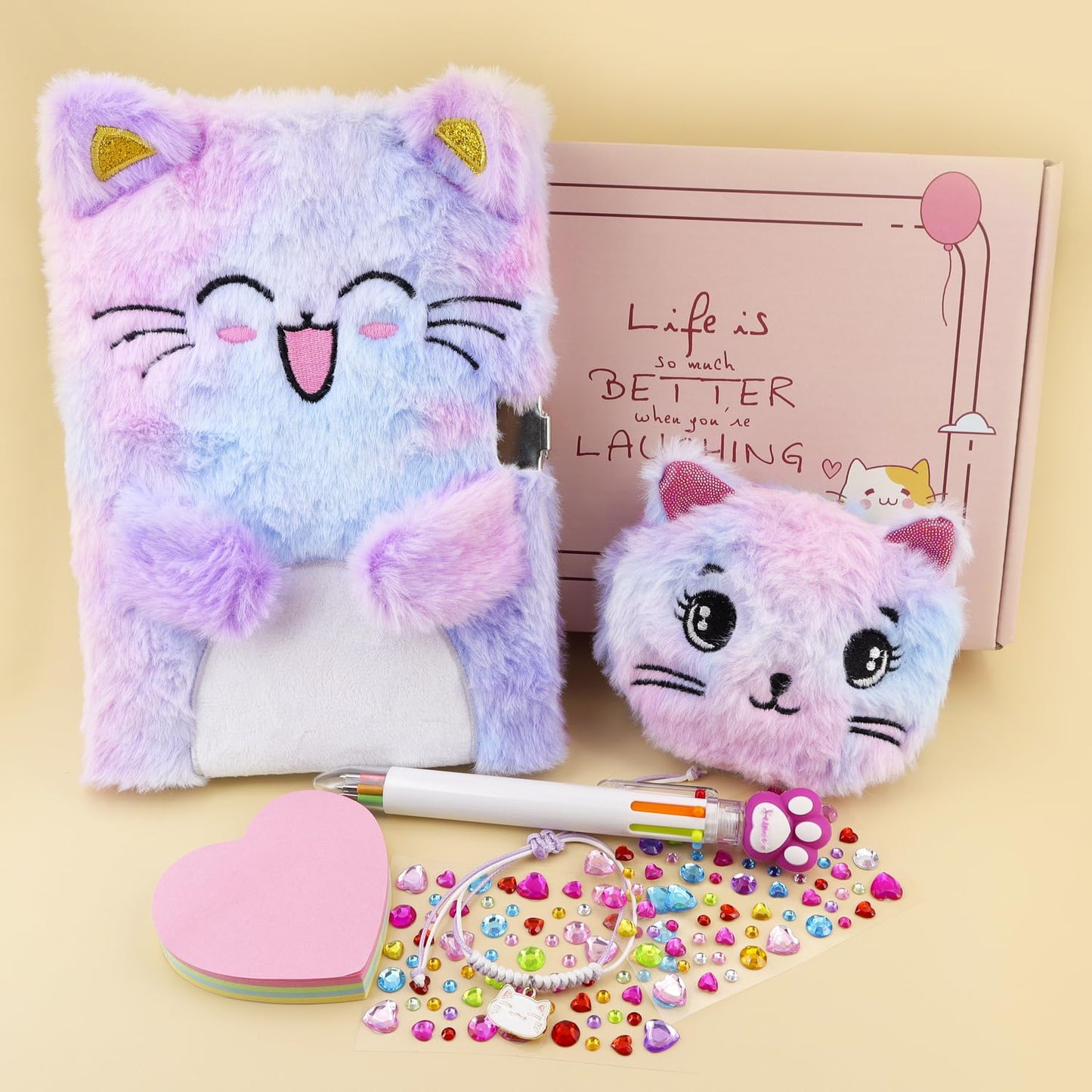 PJDRLLC Cat Diary with Lock – Gift Journal for Girls 6–8, Includes Coin Purse, Multicolored Pen & Stickers
