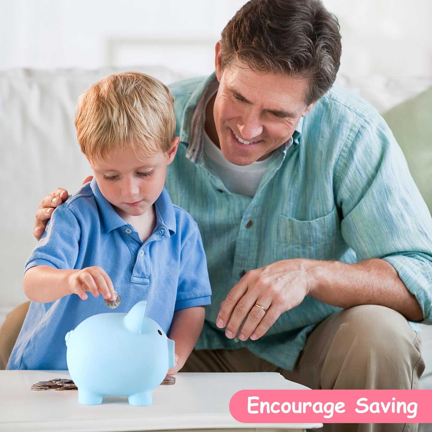 PJDRLLC Unbreakable Piggy Bank – Medium Blue Money Bank for Kids