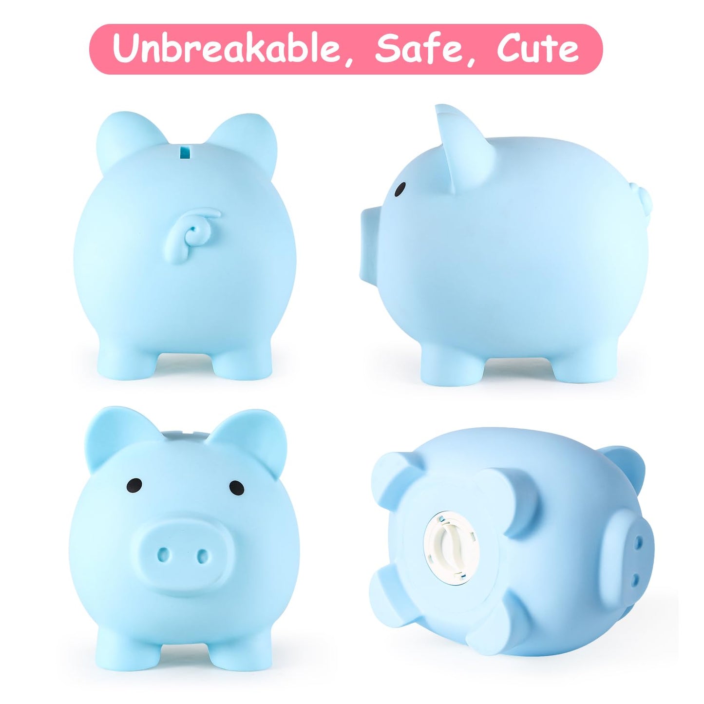 PJDRLLC Unbreakable Piggy Bank – Medium Blue Money Bank for Kids