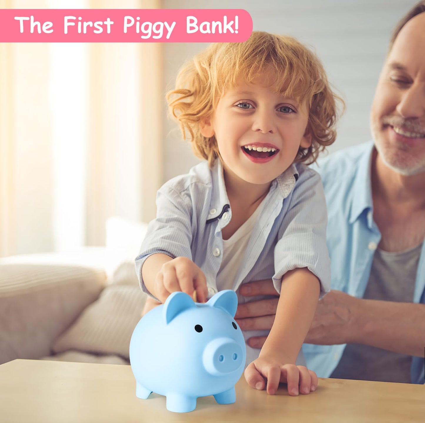 PJDRLLC Unbreakable Piggy Bank – Medium Blue Money Bank for Kids