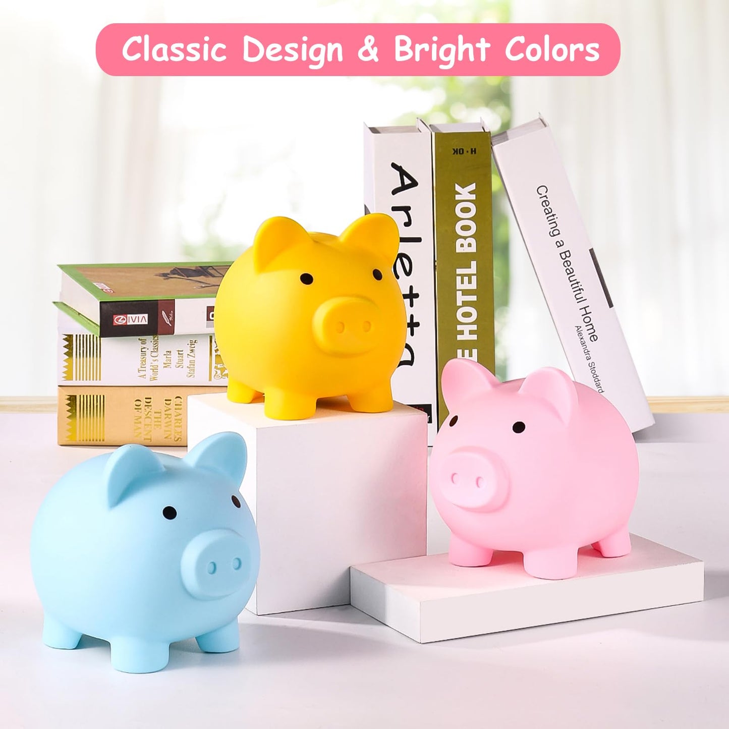 PJDRLLC Unbreakable Piggy Bank – Medium Blue Money Bank for Kids