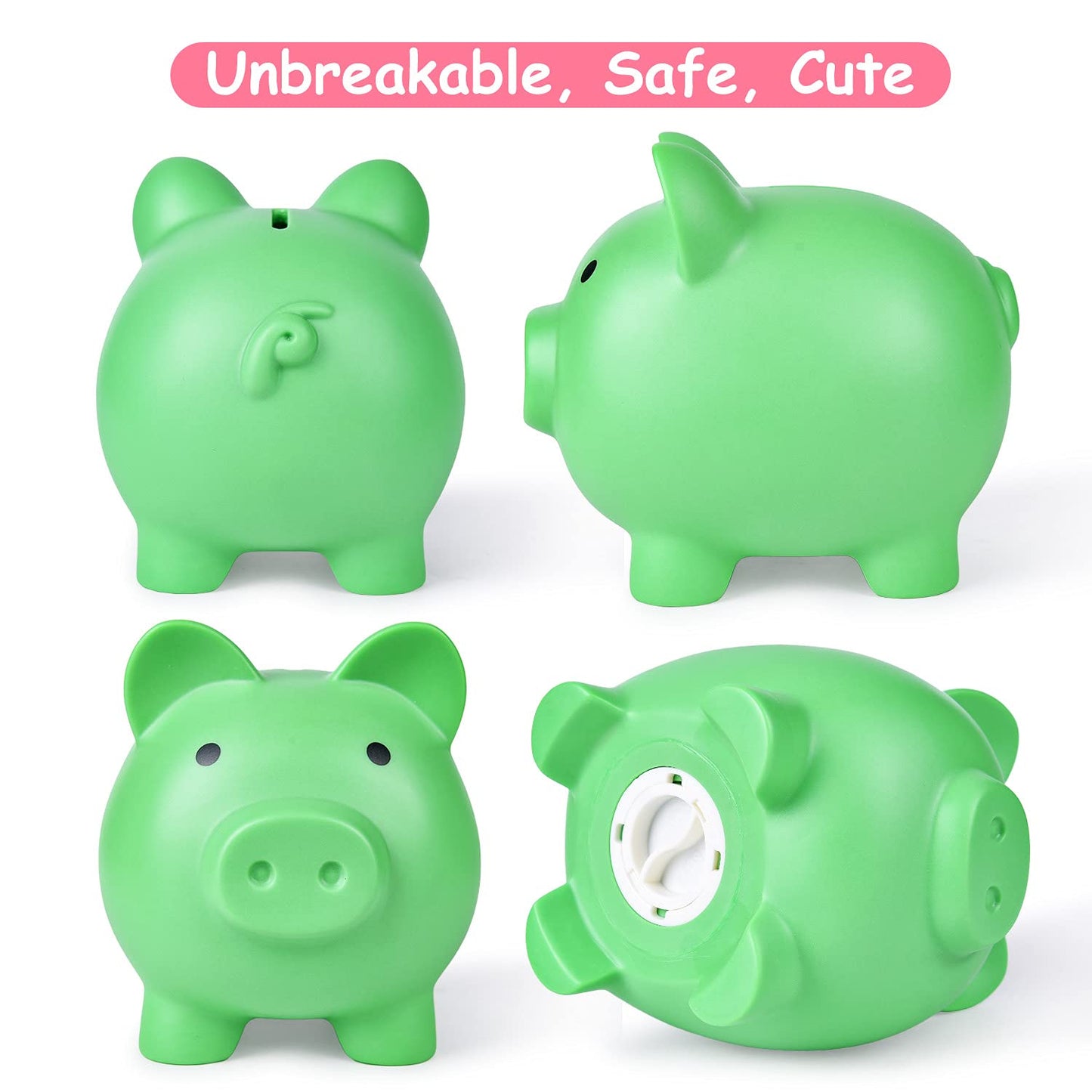 PJDRLLC Piggy Bank - Unbreakable Green Plastic Money Bank for Kids | Medium Size