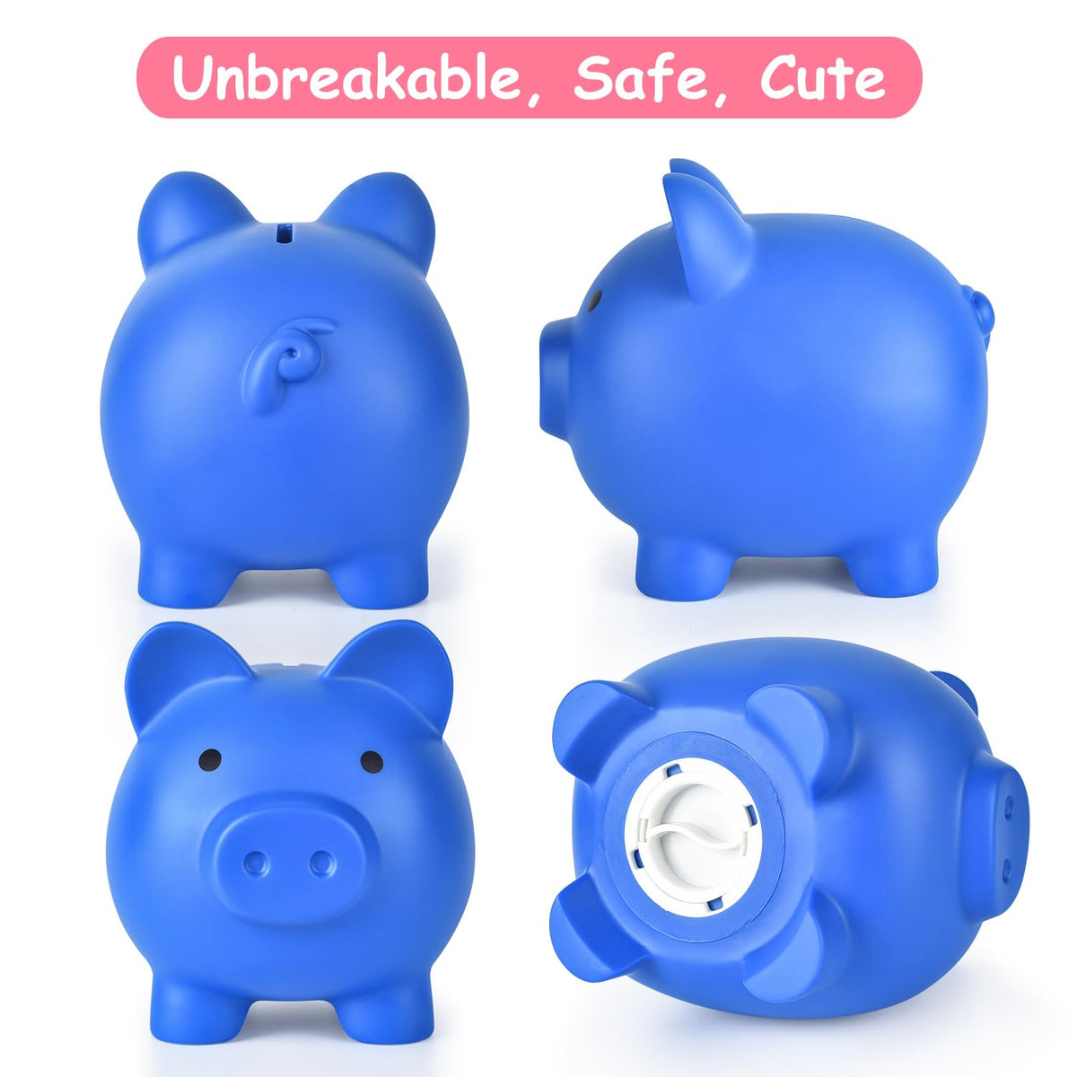 PJDRLLC Large Unbreakable Piggy Bank – Durable Plastic Coin Bank for Kids (Dark Blue)