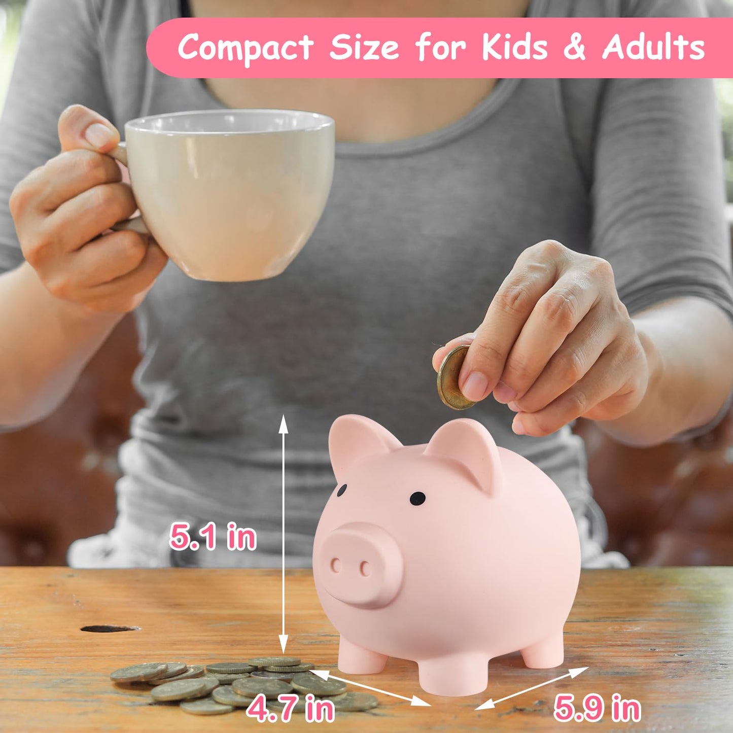 PJDRLLC Piggy Bank | Unbreakable Plastic Money Bank for Kids | Medium Size