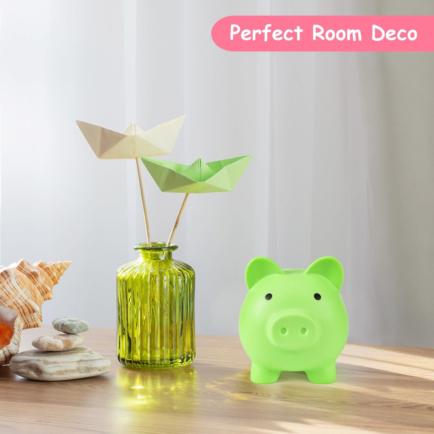 PJDRLLC Unbreakable Piggy Bank – Medium Plastic Coin Bank for Kids (Light Green)