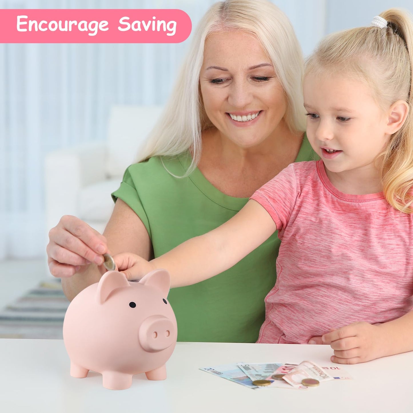 PJDRLLC Piggy Bank | Unbreakable Plastic Money Bank for Kids | Medium Size