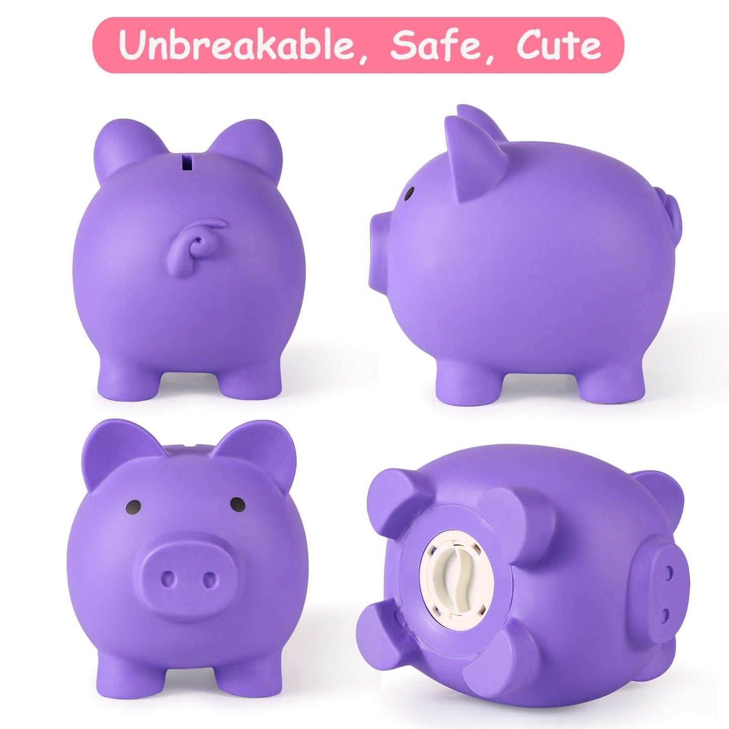 PJDRLLC Piggy Bank – Unbreakable Plastic Money Box for Kids (Medium)