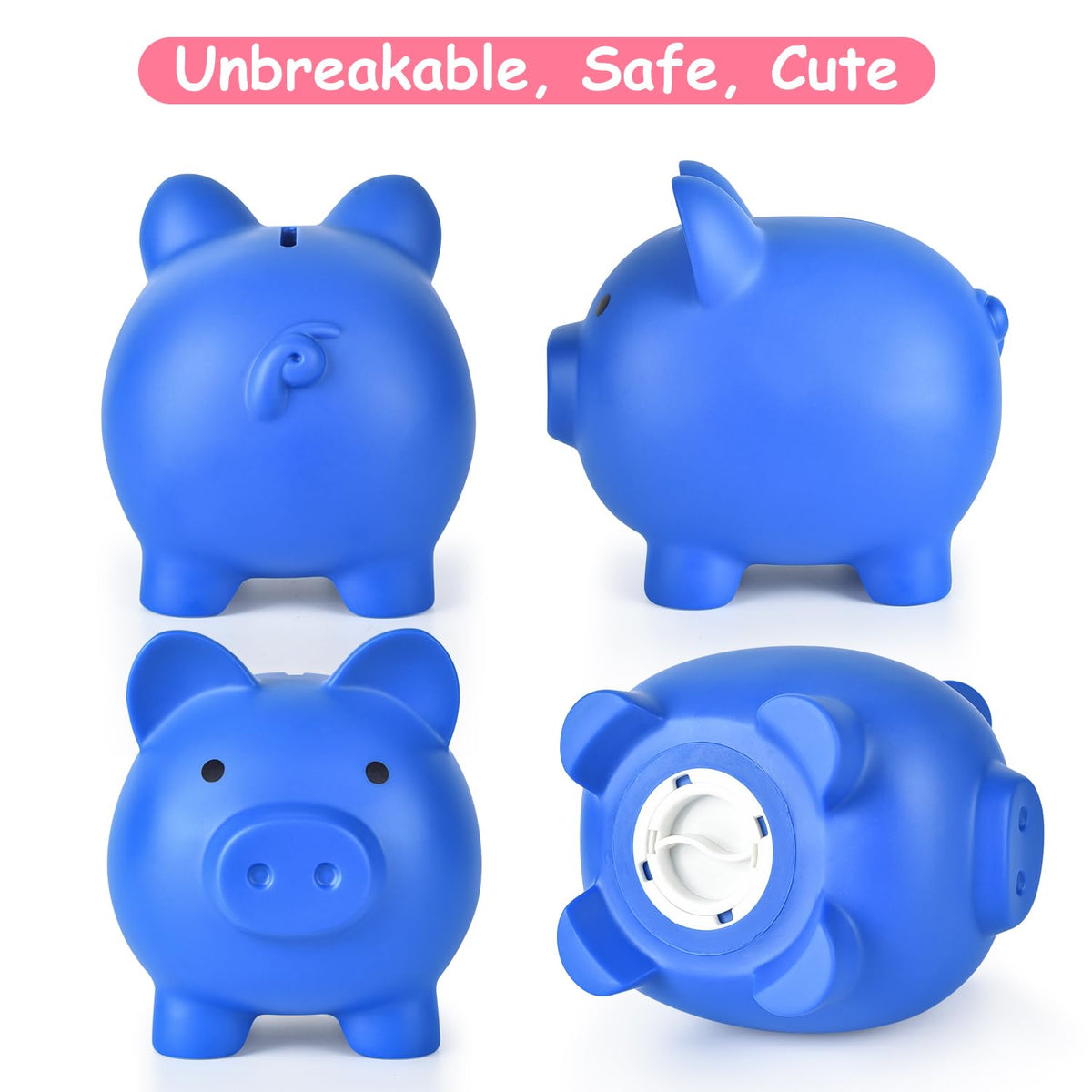 PJDRLLC Unbreakable Dark Blue Piggy Bank – Medium Coin Bank for Kids
