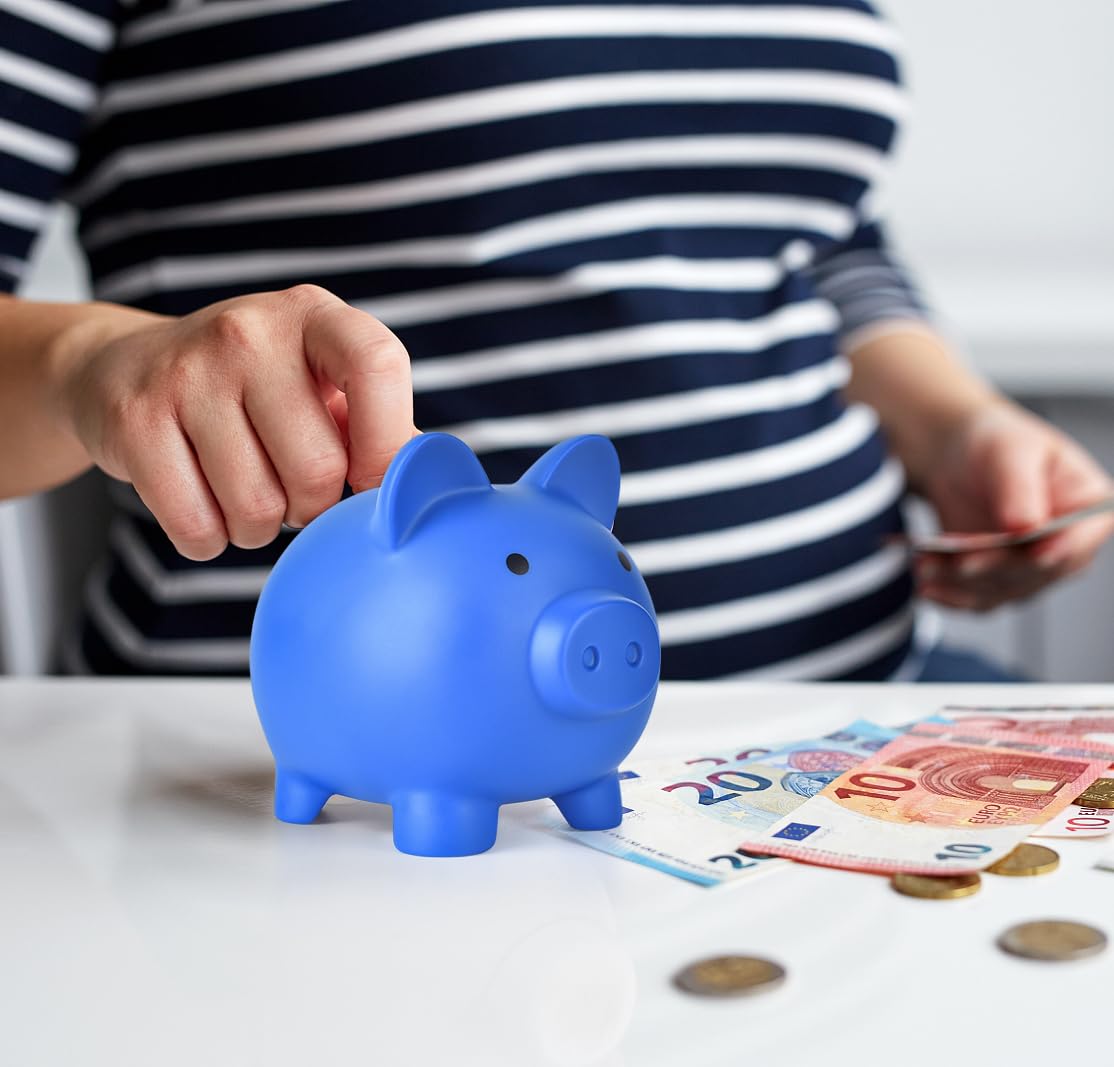 PJDRLLC Unbreakable Dark Blue Piggy Bank – Medium Coin Bank for Kids