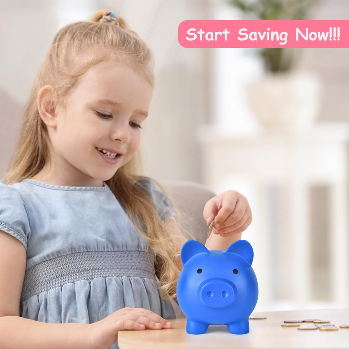 PJDRLLC Unbreakable Dark Blue Piggy Bank – Medium Coin Bank for Kids