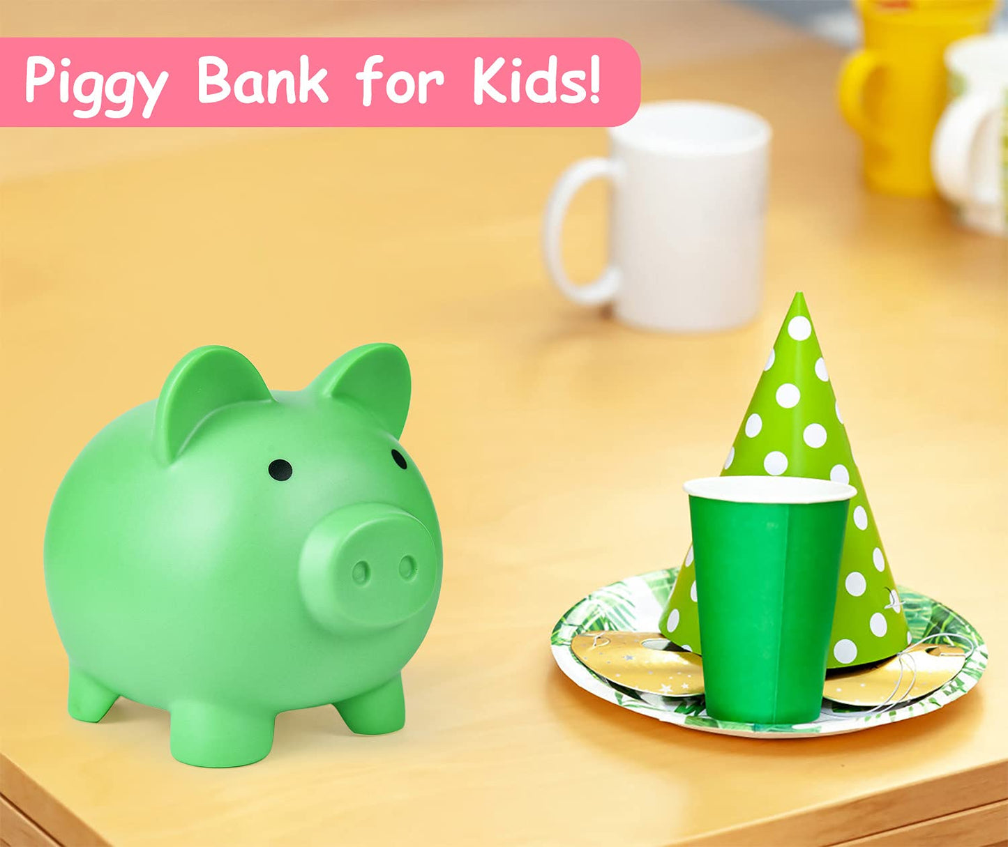 PJDRLLC Piggy Bank - Unbreakable Green Plastic Money Bank for Kids | Medium Size